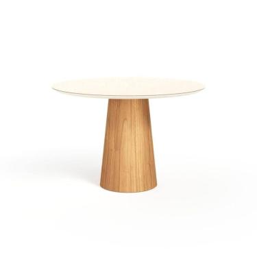 Imagem de Mesa De Jantar Redonda 120cm Scandi 6 Lugares Lamina Natural De Madeira Off White Vidro