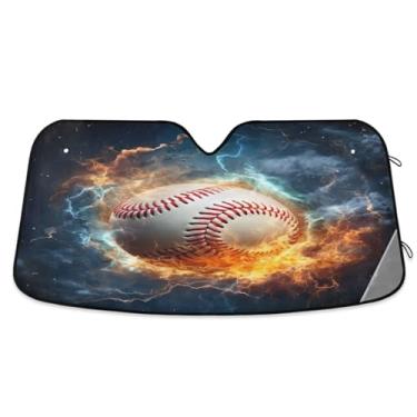 Imagem de ATTX Para-brisa de carro de bombeiro de água de beisebol 144.8 cm x 80.0 cm escudo solar universal com proteção UV, persiana de janela frontal automática dobrável para Sedans SUVs caminhões #736