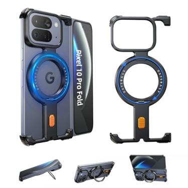 Imagem de NIFBANG Capa de celular dobrável para Google Pixel 10 Pro com Magsafe, suporte de anel magnético giratório de 360°, moldura minimalista com menos metal para proteção da lente da câmera, sem moldura de