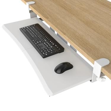 Imagem de UPGRAVITY Bandeja de teclado extragrande embaixo da mesa - Deslize para fora com sistema de montagem resistente com clipe C, 80 cm (91 cm incluindo braçadeiras) x 30 cm Bandeja de teclado removível