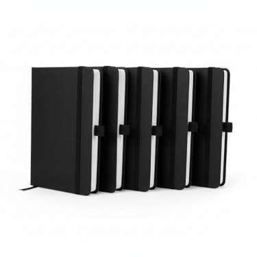 Imagem de Caderno de anotações com elástico no tamanho A6 suporte para caneta, capa dura em material sintético, miolo 80 folhas pautadas cor bege. Caderno A6 Capa em PU (14x9cm) (5, Preto)