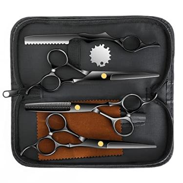 Imagem de Tesouras profissionais de corte de cabelo de aço inoxidável, tesouras de cabeleireiro, multifuncionais, tesouras de desbaste, tesouras retas, presentes para mãe, pai e amigos (preto)