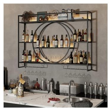 Imagem de GKPSSURV Rack de exibição de vinho moderno montado na parede, com suporte para copos de vinho, prateleiras flutuantes de parede suspensas, suporte de garrafa de copo de vinho, prateleiras de bar