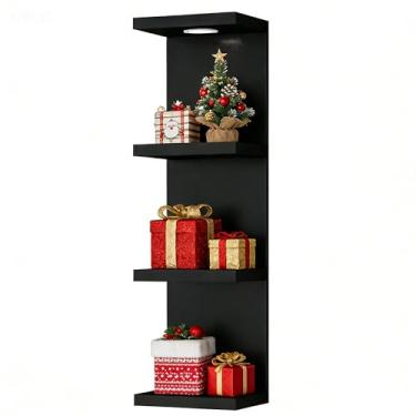 Imagem de NET MEYA Prateleira de parede de 4 níveis, prateleira de parede branca, prateleira flutuante com luz de controle remoto LED, prateleiras flutuantes versáteis para livros e decoração, preta