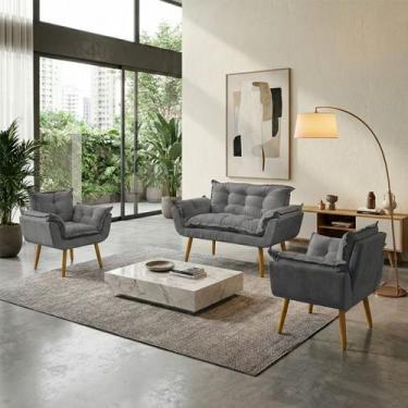 Imagem de Kit Namoradeira Decorativa e 2 Poltronas Confortável Para Sala Recepçã