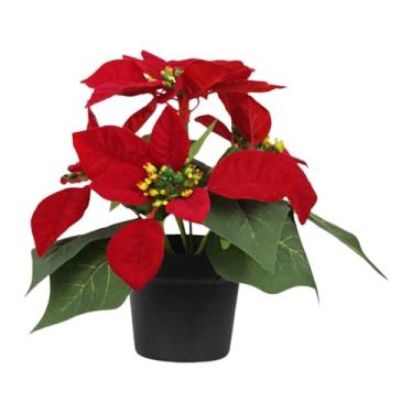 Imagem de XLWLLNJ Arranjo de Natal com planta artificial de poinsétia vermelha, enfeite de flor artificial para sala de estar, festa ou jardim de Natal.