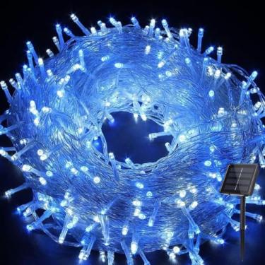 Imagem de YUANHUYUOU Luzes de Natal LED, 22 m 200 luzes LED alimentadas por energia solar para ambientes externos, 8 modos de luzes de fadas à prova d'água para jardim, quintal, telhado, árvore de Natal (azul)