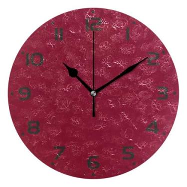 Imagem de JUZIHAI Relógio de parede vermelho silencioso, sem tique-taque, relógios de parede redondos operados por bateria, fácil de ler, relógio decorativo de parede para casa, cozinha, sala de estar, quarto
