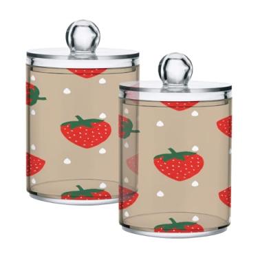 Imagem de Qilmy Qtip Suporte de boticário de plástico transparente com 400 ml, padrão de lágrima de morango, recipiente de banheiro para bola de algodão, cotonete, fio dental, pacote com 2