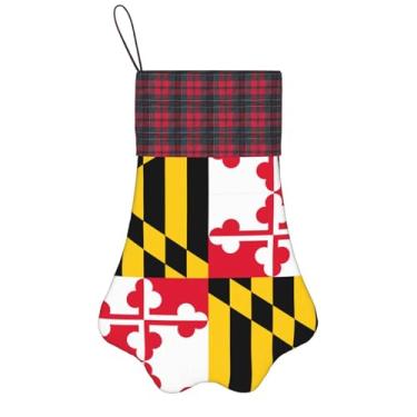 Imagem de SKKNT Estampa da bandeira de Maryland, meias de Natal, animais de estimação, decoração de Natal, cães, gatos, árvores, doces, presente, conveniente
