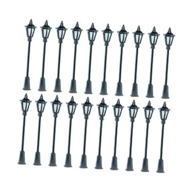 Imagem de Fenteer Miniaturas de postes de luz em escala HO/OO (1:75) para maquetes de trens e jardins de fadas, dioramas, pátios e adereços fotográficos, 20 Unidades