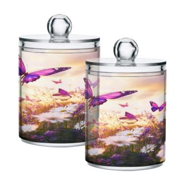 Imagem de Qilmy Lindas margaridas roxas pacote com 2 unidades, frascos de boticário de 400 ml, vasilha organizadora de banheiro para cotonetes, bolas de algodão, almofadas de maquiagem, fio dental, sais de