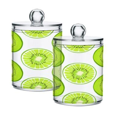 Imagem de Qilmy Pacote com 2 suportes de ponta de citrino Kiwi, frascos de boticário de 400 ml, vasilha organizadora de banheiro, cotonetes, bolas de algodão, almofadas de cosméticos, irrigadores dentais, sais