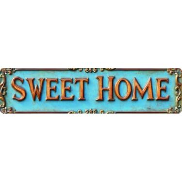Imagem de Placa de bar presentes vintage metal decoração de parede placa "Sweet Home" placa de rua engraçado homem caverna decoração acessórios para casa, bar, banheiro, quarto, placas de lata retrô exclusivas
