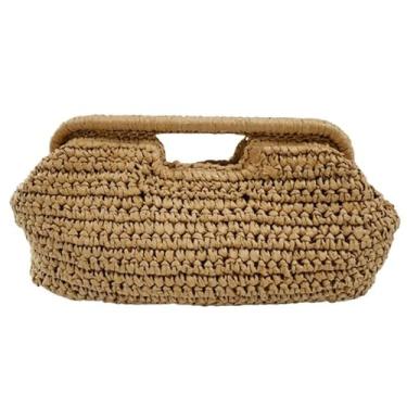 Imagem de EFDNK-HB Bolsa clutch grande de palha para mulheres bolsa de verão bolsas de tecido para férias na praia, Caqui, One Size