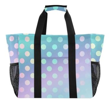 Imagem de ODAWA Bolsa de praia verde rosa gradiente de bolinhas resistente à água durável à prova d'água à prova de areia com bolsos com zíper