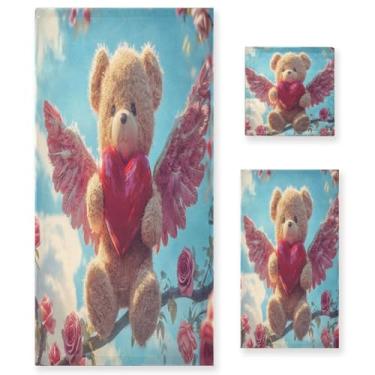 Imagem de Wassud Bear with Wings Conjunto de 3 toalhas de banho para dia dos namorados, toalhas super macias e absorventes para banheiro, toalhas de banho de secagem rápida, toalha de banho para academia, spa