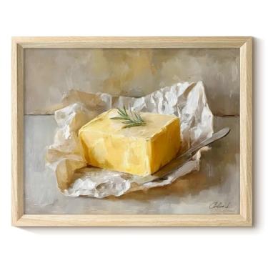 Imagem de VIYYIEA Texturas de madeira emolduradas arte de parede deliciosas impressões em tela de manteiga, decoração de casa satisfatória, impressão emoldurada adequada para sala de estar, estudo, cozinha 35