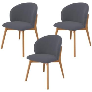 Imagem de Kit 03 Cadeiras de Jantar e Estar Living Estofada Mia L02 Suede Cinza - Lyam Decor