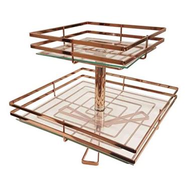 Imagem de Fruteira De Mesa Dupla Quadrada Cobre Com Vidro Giratória