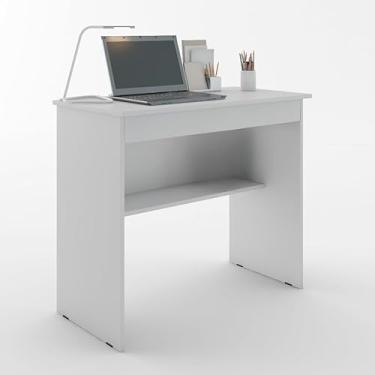 Imagem de Escrivaninha Compacta com Gaveta e Prateleira – Mesa para Home Office e Estudo (Branco)
