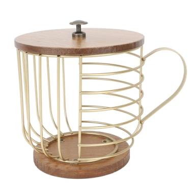 Imagem de KIMISS Portador de café de Grande Capacidade Com Ferro e Base de Ferro e Madeira - Space Saving Coffee Pods Organizador de Armazenamento para o Seu café Em Casa (Ouro com tampa)