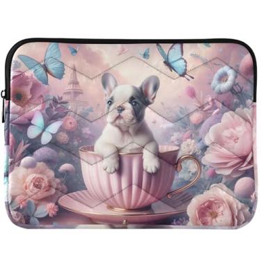 Imagem de Capa protetora para notebook personalizada buldogue floral rosa capa protetora para laptop universal de 13 a 14 polegadas