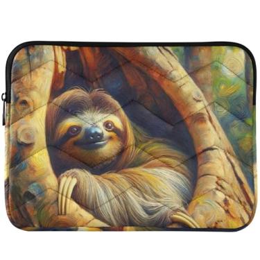 Imagem de Capa fofa para notebook com estampa de bicho-preguiça fofo universal de 13 a 14 polegadas para MacBook de 13 polegadas