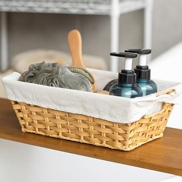 Imagem de Suptinwear Conjunto de 2 cestas de armazenamento de vime de polipropileno com alças, cestas de plástico trapézio médio à prova d'água com forro para lanches, materiais de escritório, papel e itens