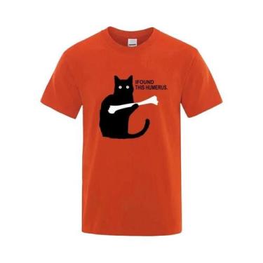 Imagem de Camiseta De Algodão Masculina De Verão Com Estampa Engraçada De Gato, 