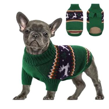 Imagem de Queenmore Suéter de Natal para cães, pulôver de malha de gola rolê, moletom para animais de estimação, roupa de Natal, suéteres quentes para cães pequenos, meninos e meninas, XmasDeer, GG