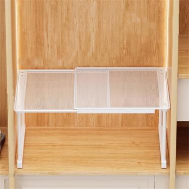Imagem de LIYIVNAA Prateleira expansível para armário de armário ajustável, suporte de armazenamento de roupas, organizador empilhável para banheiro, cozinha, despensa, branco, (37 a 65 cm) x 33 x 29 cm