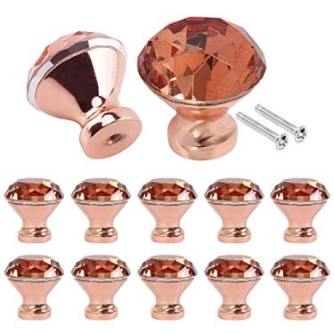 Imagem de 10 maçanetas de gaveta com parafusos puxador de vidro ouro rosa 30 mm/1,18" maçanetas e puxadores de porta de cristal diamante para gavetas de cômoda armário armário (10 peças)