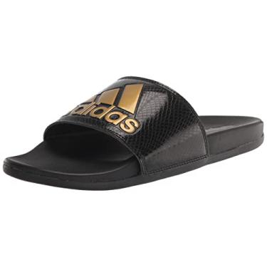 Imagem de adidas Tênis adulto unissex Adilette Comfort Slide, Preto/dourado metálico/preto, 10 Women/9 Men