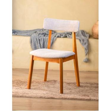 Imagem de Cadeira de Jantar Madeira Maciça Alice Assento Estofado Bege Tecido Encosto Anatômico