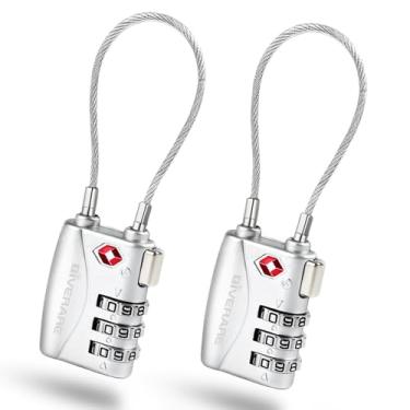 Imagem de Pacote com 2 fechaduras de bagagem de viagem aprovadas pela TSA, liga de bloqueio de combinação de cabo longo, cadeados de metal sem chave de 3 dígitos, cadeado à prova de intempéries aceito pela TSA