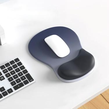 Imagem de Mouse pad ergonômico com suporte de descanso de pulso em gel para aliviar a síndrome do túnel do carpo, design côncavo médio, base antiderrapante para escritório, casa, laptop (rosa)