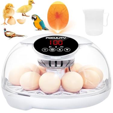 Imagem de FOCULITY Incubadoras de ovos para incubação de ovos com giro automático inteligente pequenas aves de capoeira, codorna, 12 ovos, incubadora de frango, temperatura e dias, controle de umidade, Candler