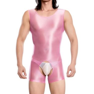 Imagem de SEAUR Body masculino brilhante Unitard sem mangas brilhante roupa íntima cosplay fantasia macacão roupa de boate, rosa, M