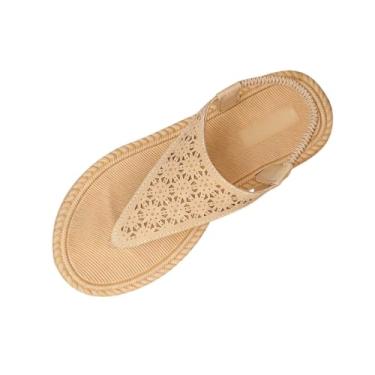 Imagem de Sandálias femininas casuais baotou com meio chinelo grosso design de salto plataforma calçado confortável feito de poliuretano, Bege, 39