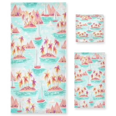 Imagem de xigua Conjunto de toalhas de banheiro com palmeiras tropicais absorventes macias 3 peças toalha de banho toalha de mão toalhas decorativas para banheiro, academia, hotel, praia, piscina