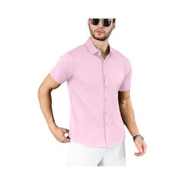 Imagem de Camisa Masculina Casual De Negócios De Manga Curta, Cor Sólida, Confor