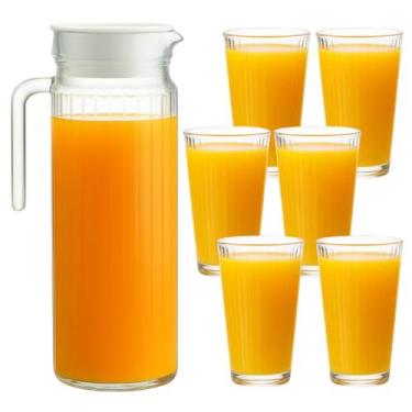 Imagem de Jogo Jarra 1L com Tampa e 6 Copos 280ml Vidro Canelado Transparente De