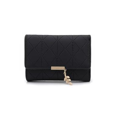 Imagem de Carteira clutch feminina cor sólida xadrez pequena multifuncional mini chaveiro bolsa de armazenamento presente uso diário, Preto