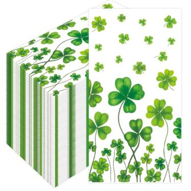 Imagem de Guardanapos de Dia de São Patrício, 100 peças de guardanapos de papel descartáveis para convidados de trevo de trevo irlandês, toalhas de mão decorativas para banheiro, casa, jantar, cozinha, artigos