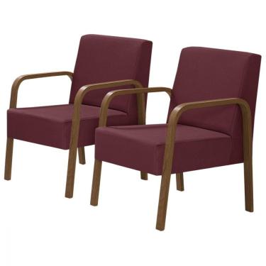 Imagem de Kit 2 Poltronas 1 Lugar Luna Pé Madeira D Salla Suede Bordô