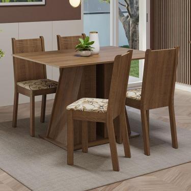 Imagem de Conjunto Sala De Jantar Mesa Tampo De Madeira 4 Cadeiras Rustic/lírio Bege Marilyn Madesa