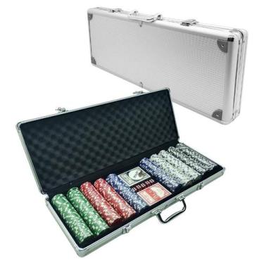 Imagem de Maleta Poker 500 Fichas Sem Numeração Profissional Baralho - CLICK HOU