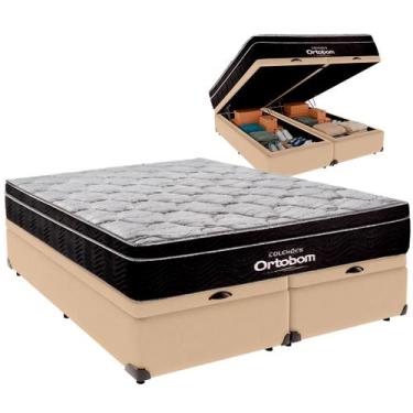 Imagem de Cama Baú Queen e Colchão Elegant Molas Ensacadas Ortobom Ocre