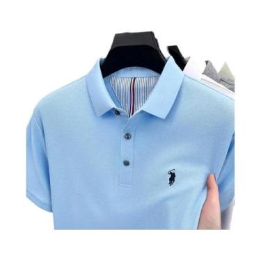 Imagem de Camisa Polo Masculina De Verão 100% Algodão Manga Curta Marca De Alto 